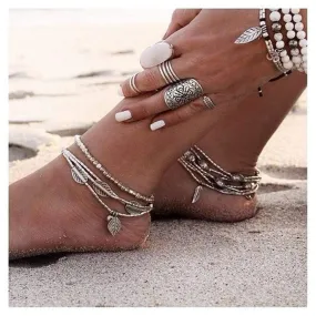 Multi Layer Leaves Beaded Foot Jewelry