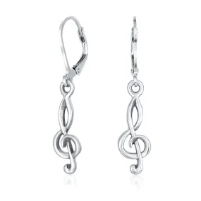 Music Student Treble Clef Musical Note Drop Earrings Gold Plate Silver