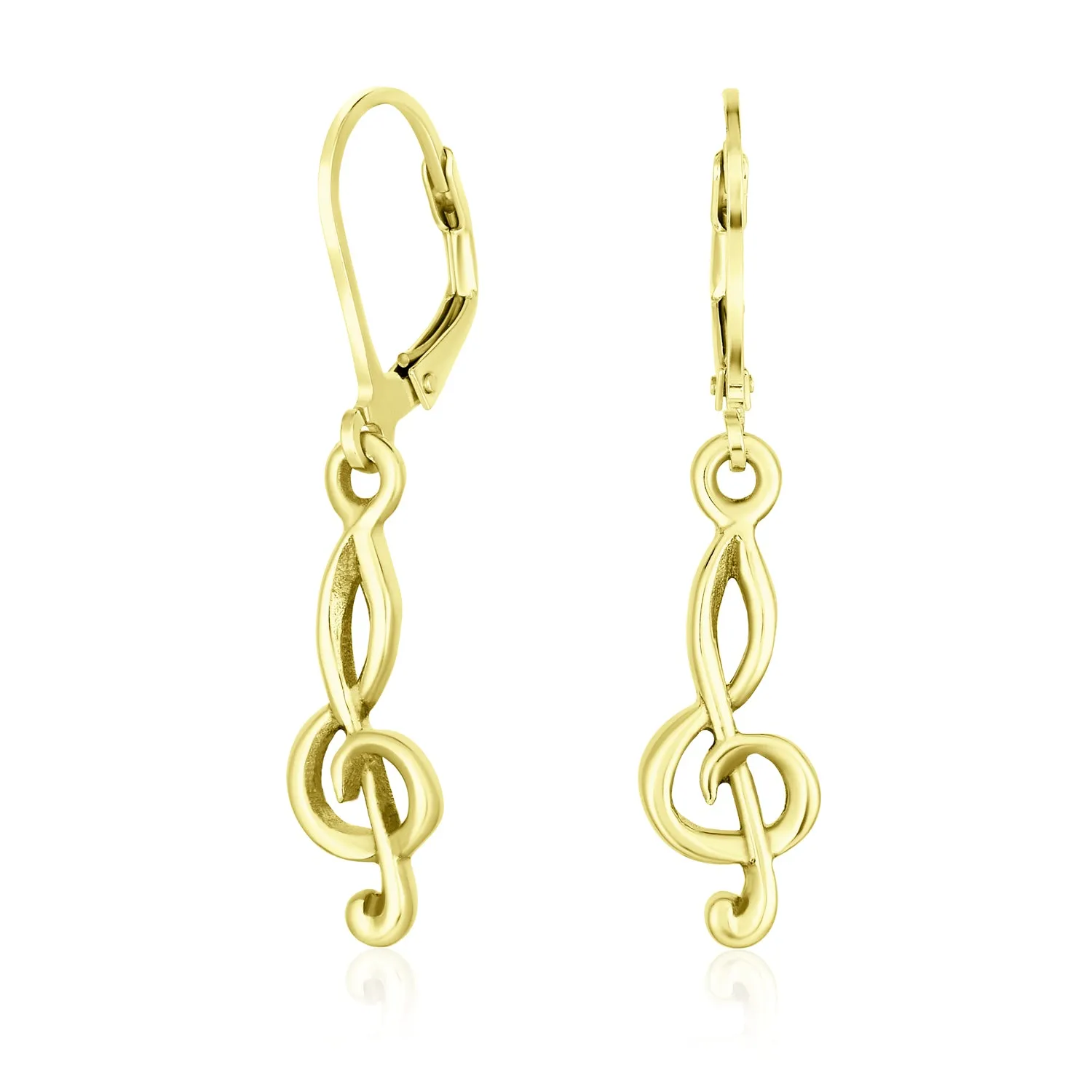 Music Student Treble Clef Musical Note Drop Earrings Gold Plate Silver