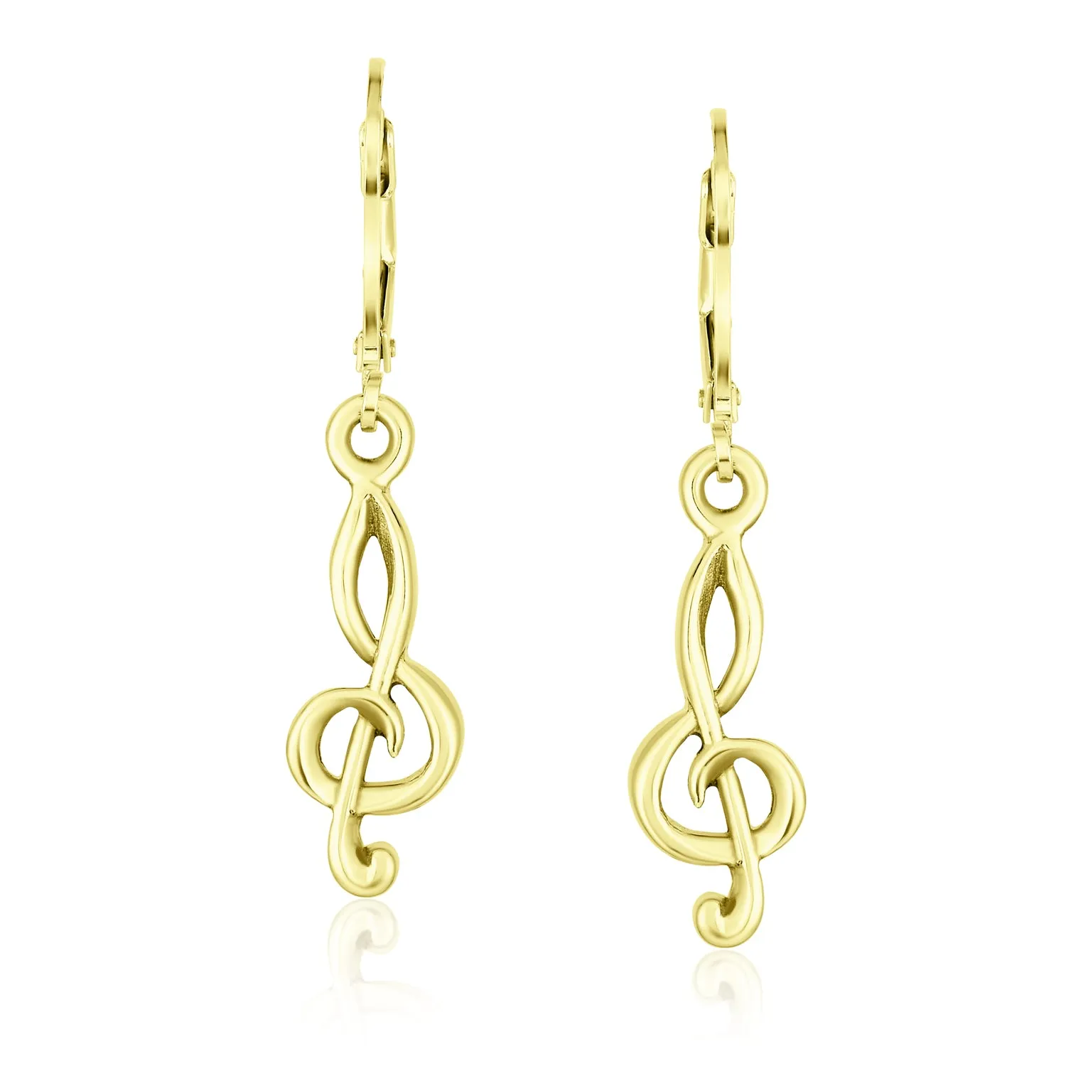 Music Student Treble Clef Musical Note Drop Earrings Gold Plate Silver