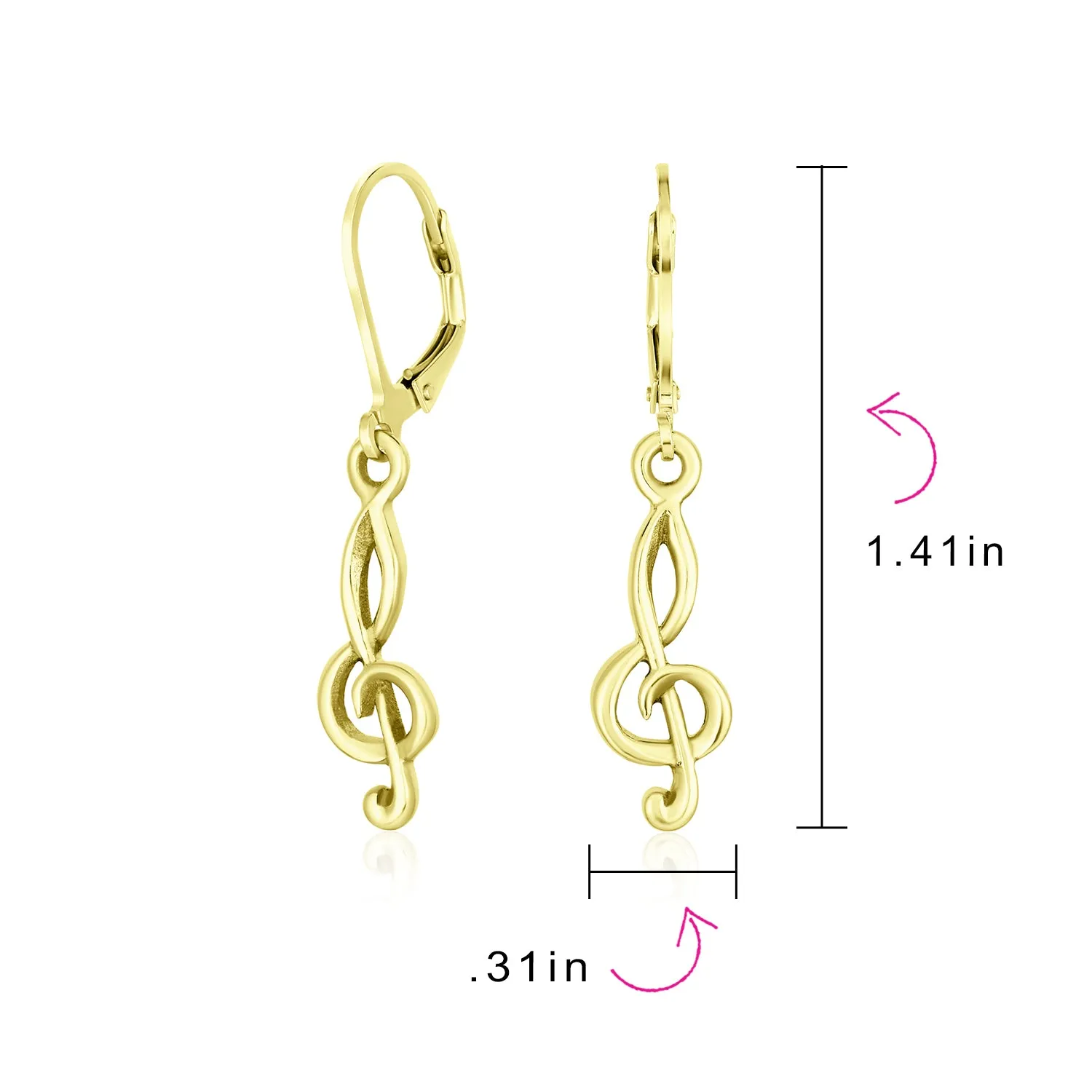 Music Student Treble Clef Musical Note Drop Earrings Gold Plate Silver