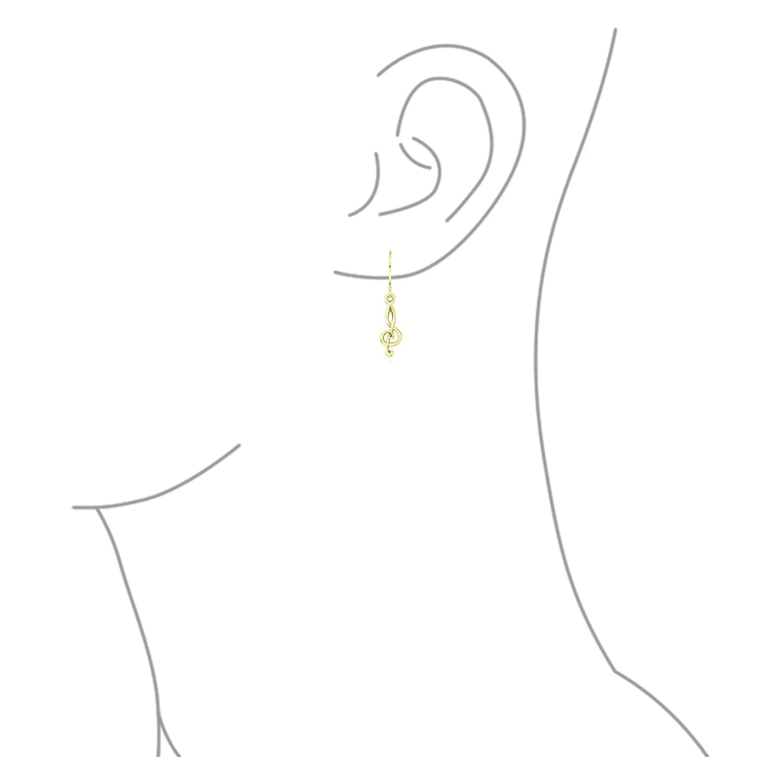 Music Student Treble Clef Musical Note Drop Earrings Gold Plate Silver