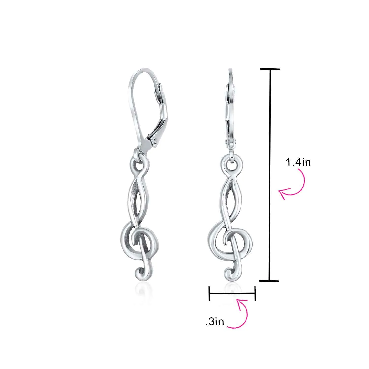Music Student Treble Clef Musical Note Drop Earrings Gold Plate Silver