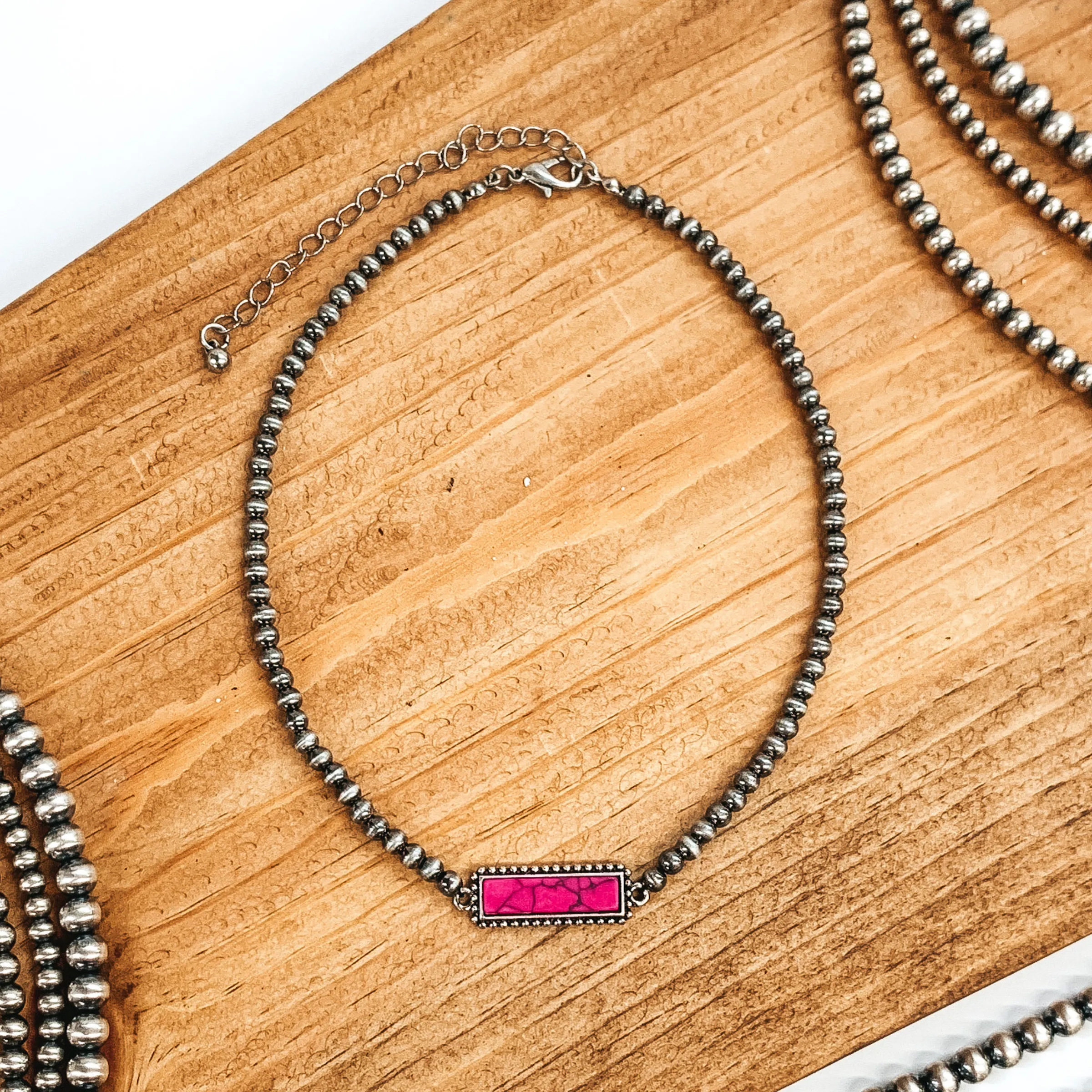 Navajo Inspired Choker with Bar Pendant in Pink