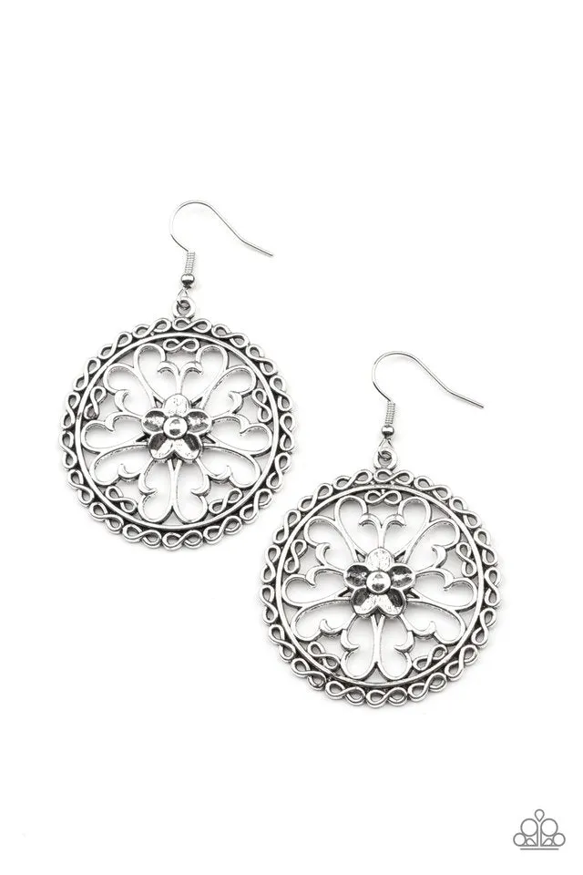 Paparazzi Earring ~ Floral Fortunes - Silver