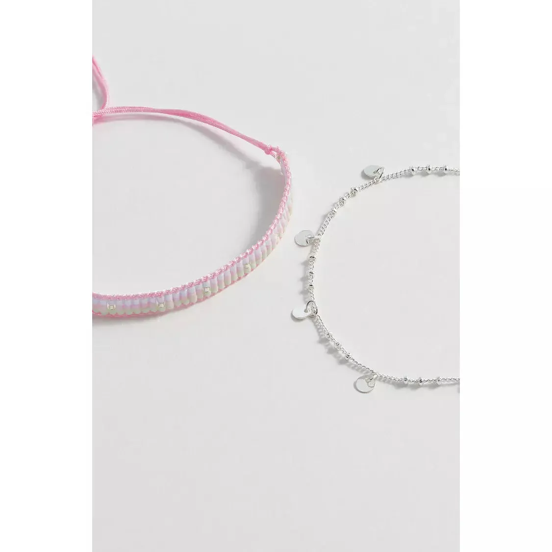 Pink And Silver Plated Woven Duo Bracelets