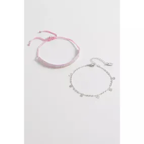 Pink And Silver Plated Woven Duo Bracelets
