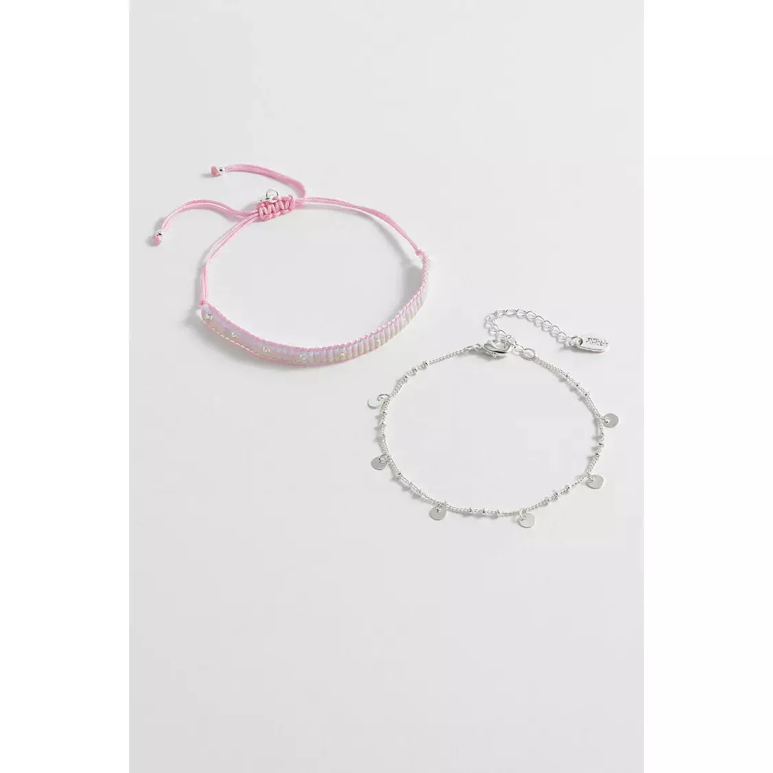 Pink And Silver Plated Woven Duo Bracelets