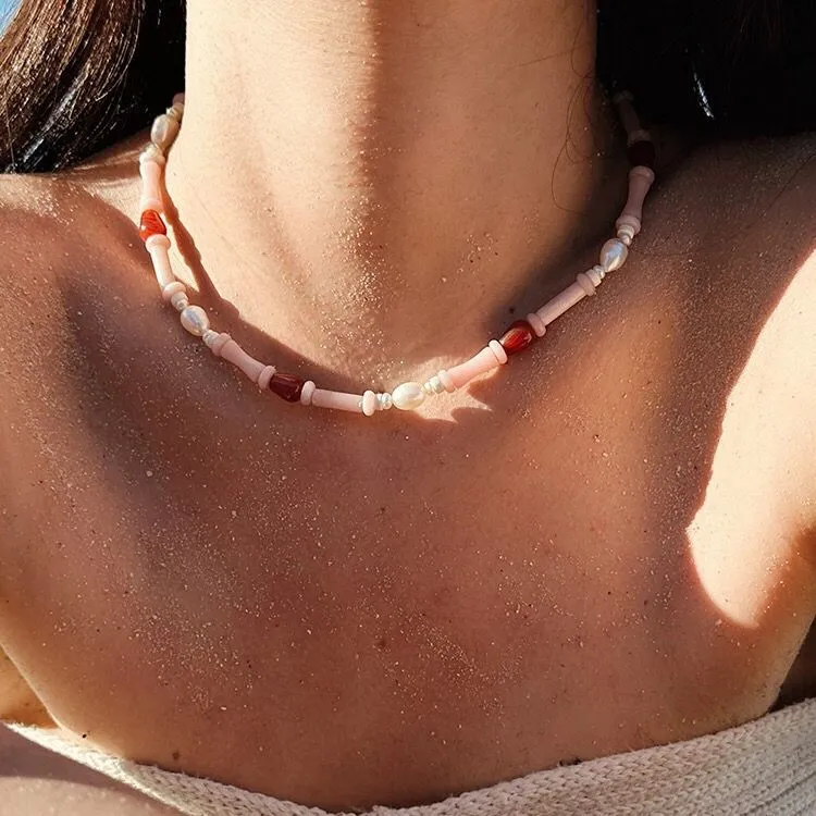 Pink Berry Summer Beaded Necklace