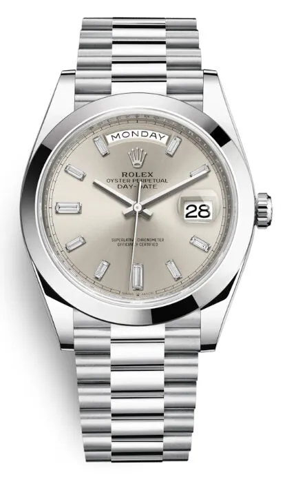 Rolex Day Date 40 Silver Diamond Dial Automatic Men's Platinum President Watch 228206SDP
