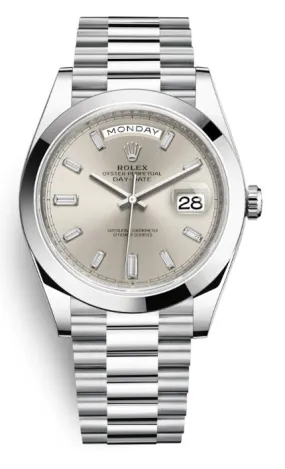 Rolex Day Date 40 Silver Diamond Dial Automatic Men's Platinum President Watch 228206SDP