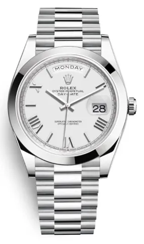 Rolex Day Date 40 White Dial Automatic Men's Platinum President Watch 228206WSRP