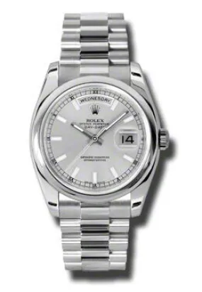 Rolex Day-Date Silver Dial Platinum President Automatic Men's Watch 118206SSP