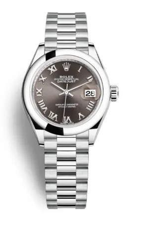 Rolex Lady-Datejust Grey Dial Automatic Platinum President Watch 279166GYRP