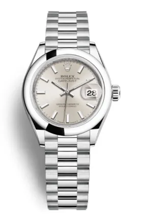 Rolex Lady-Datejust Silver Dial Automatic Platinum President Watch 279166SSP
