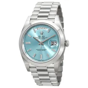 Rolex Oyster Perpetual Day-Date Ice Blue Baguette Dial Platinum President Automatic Men's Watch 228206IBLDP
