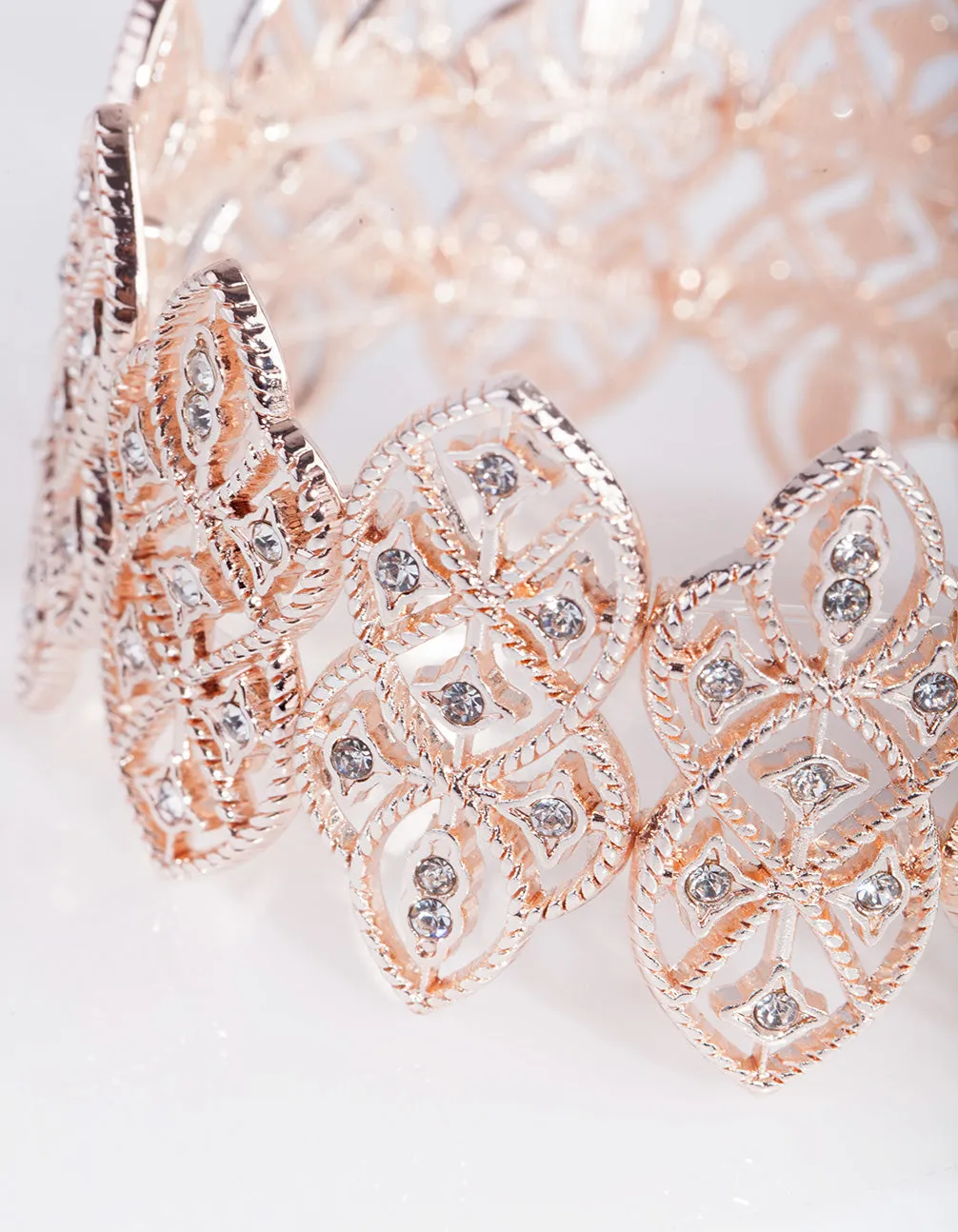 Rose Gold Filigree Woven Diamante Strip Bracelet