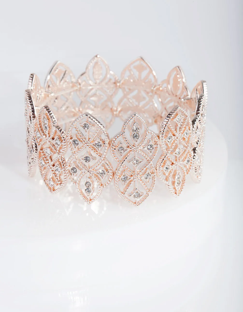Rose Gold Filigree Woven Diamante Strip Bracelet
