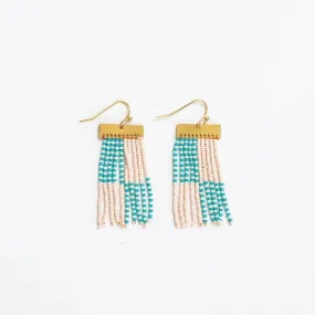 Scout Rectangle Hanger Blocks With Stripes Beaded Fringe Earrings - Turquoise