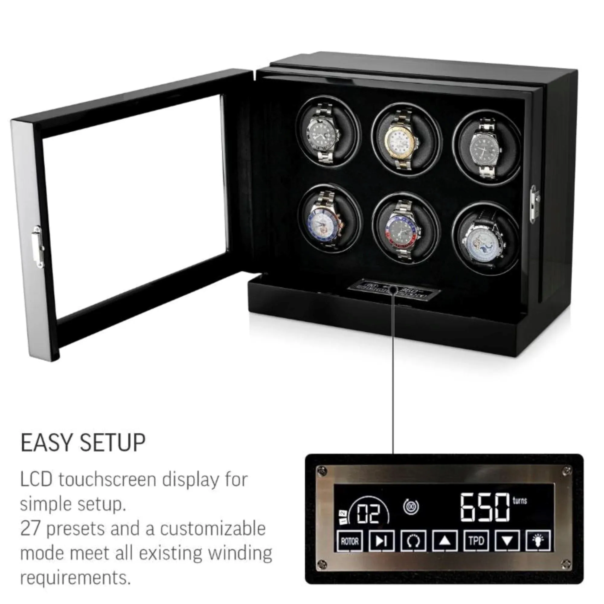Seconds - Sydney Watch Winder Box for 6 Watches in Black (c)