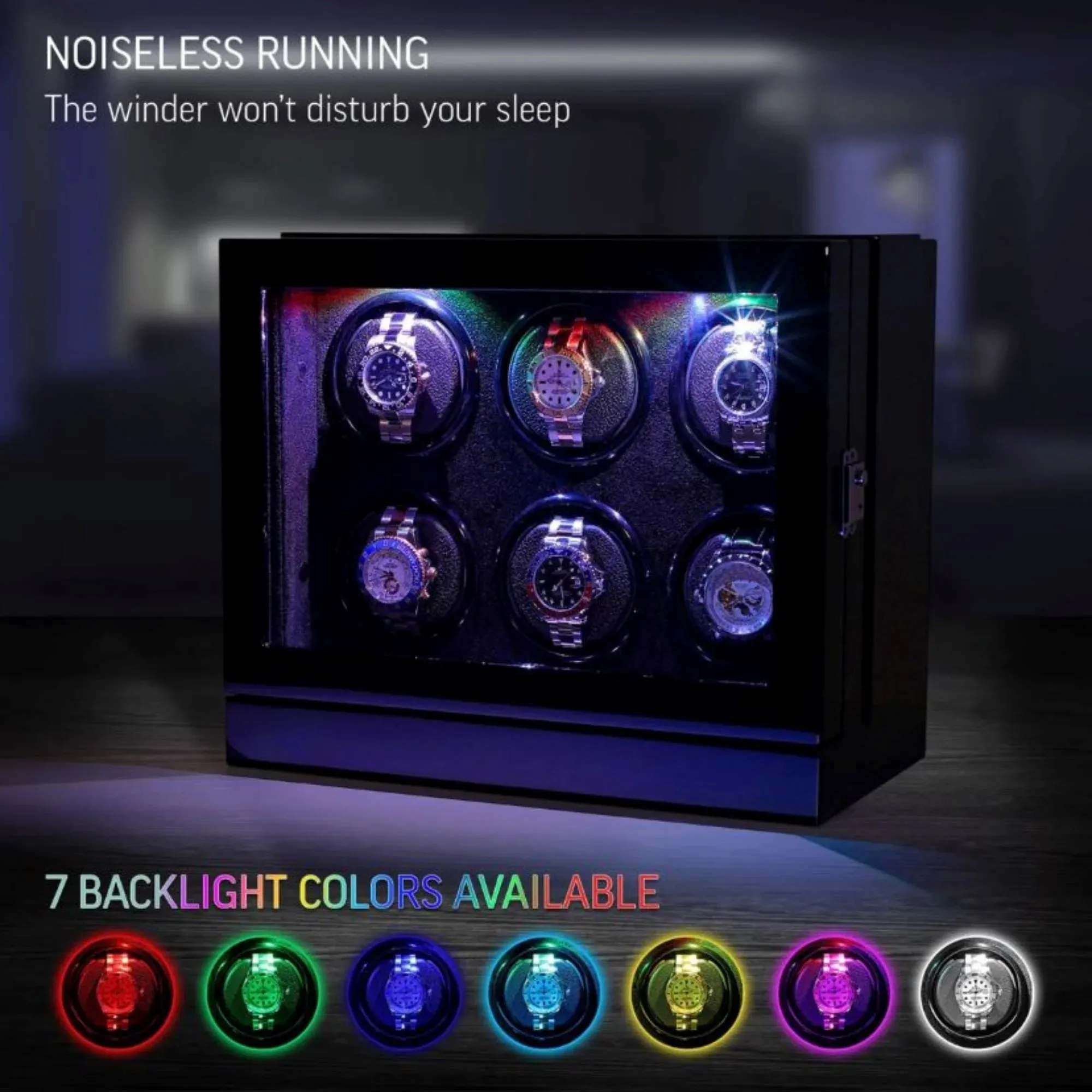 Seconds - Sydney Watch Winder Box for 6 Watches in Black (c)