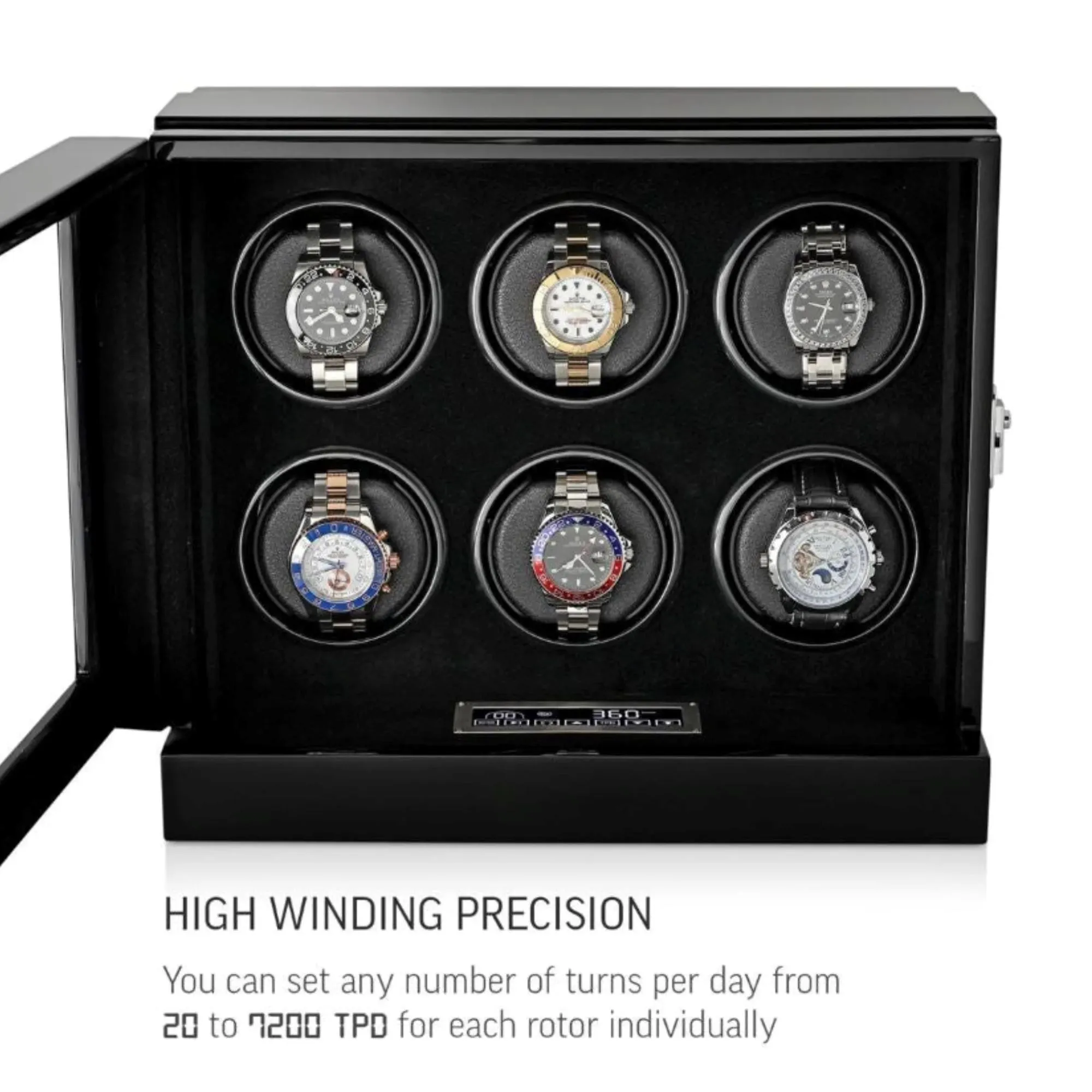 Seconds - Sydney Watch Winder Box for 6 Watches in Black (c)