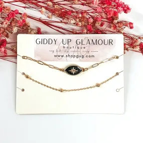 Set of 2 | Evil Eye Multi Chained Anklets in Gold/Black