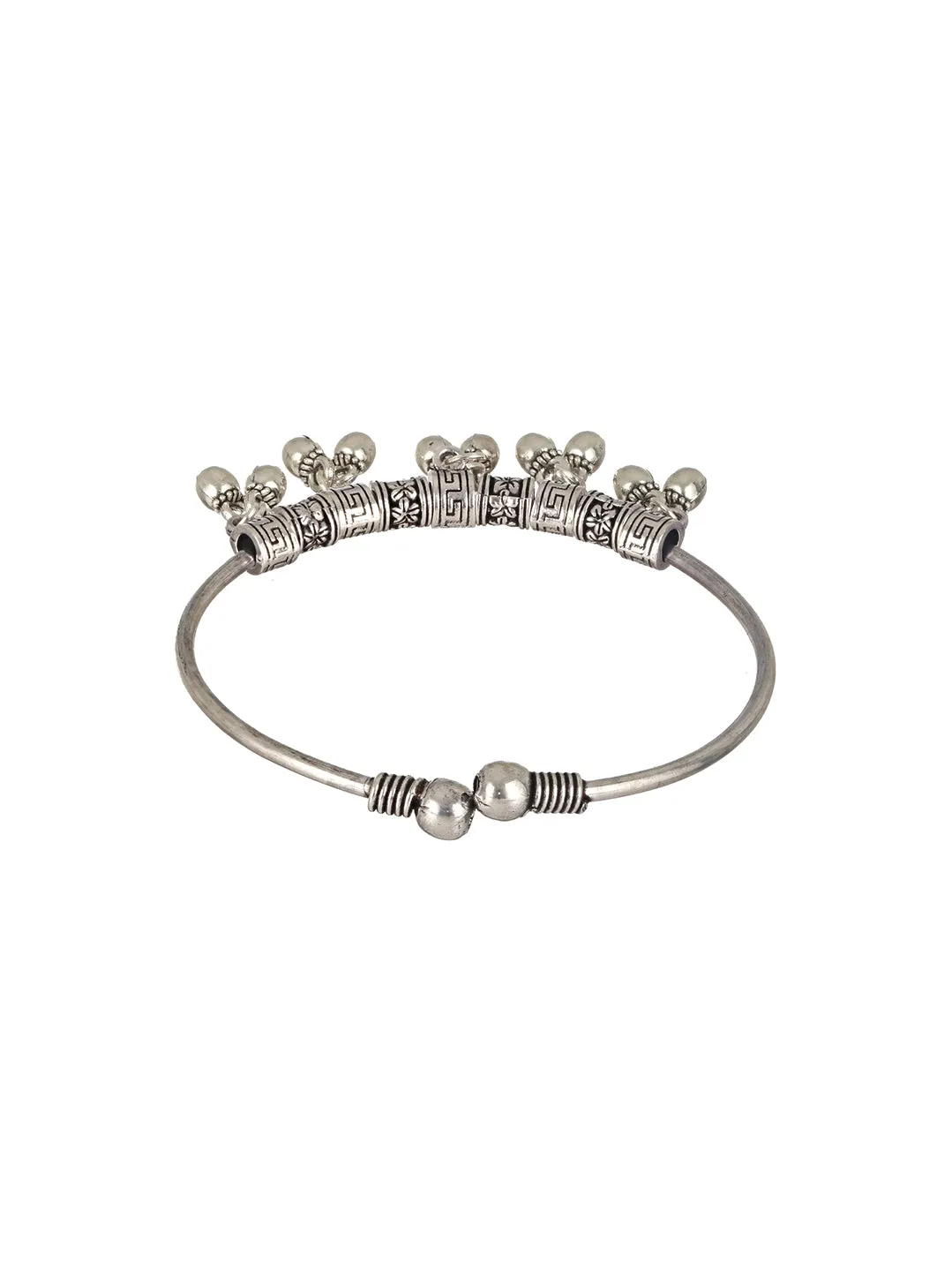 Set Of 2 Oxidised German Silver-Plated & Ghungroo Beaded Bracelet With Textured Ring