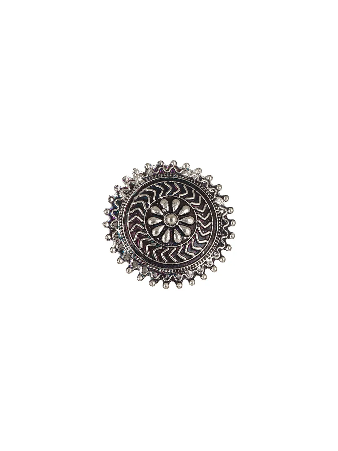 Set Of 2 Oxidised German Silver-Plated & Ghungroo Beaded Bracelet With Textured Ring