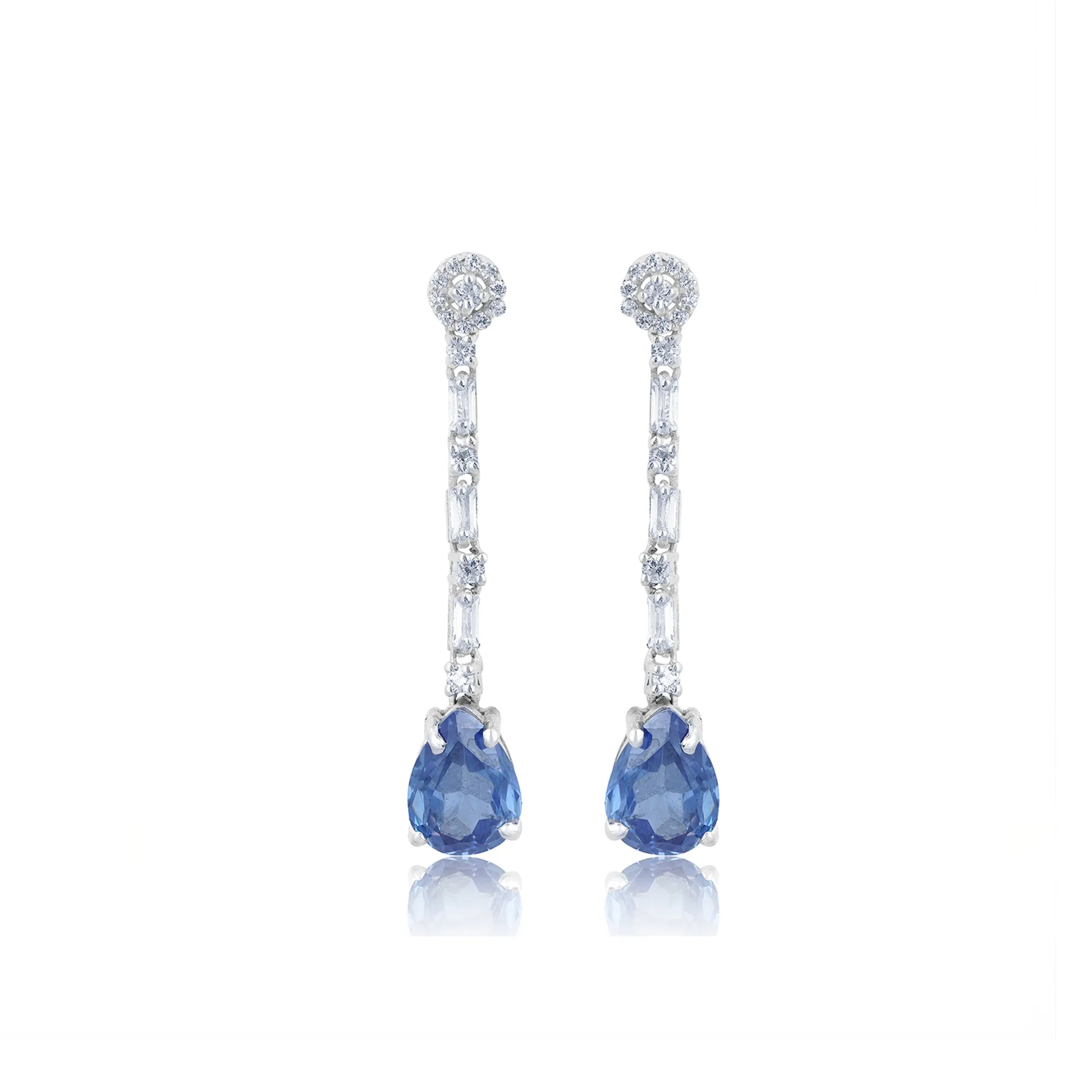 Silver Blue Sapphire Drop Dangle Earring