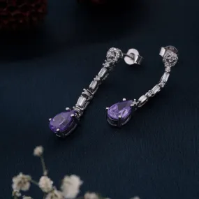 Silver Blue Sapphire Drop Dangle Earring