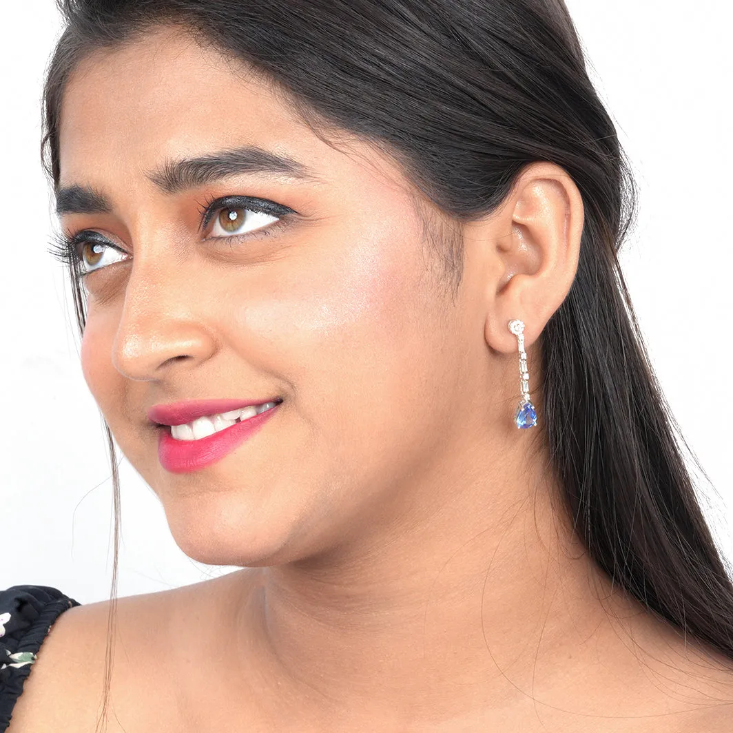 Silver Blue Sapphire Drop Dangle Earring