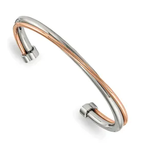Stainless Steel Polished Rose IP-plated Twisted Cuff Bangle