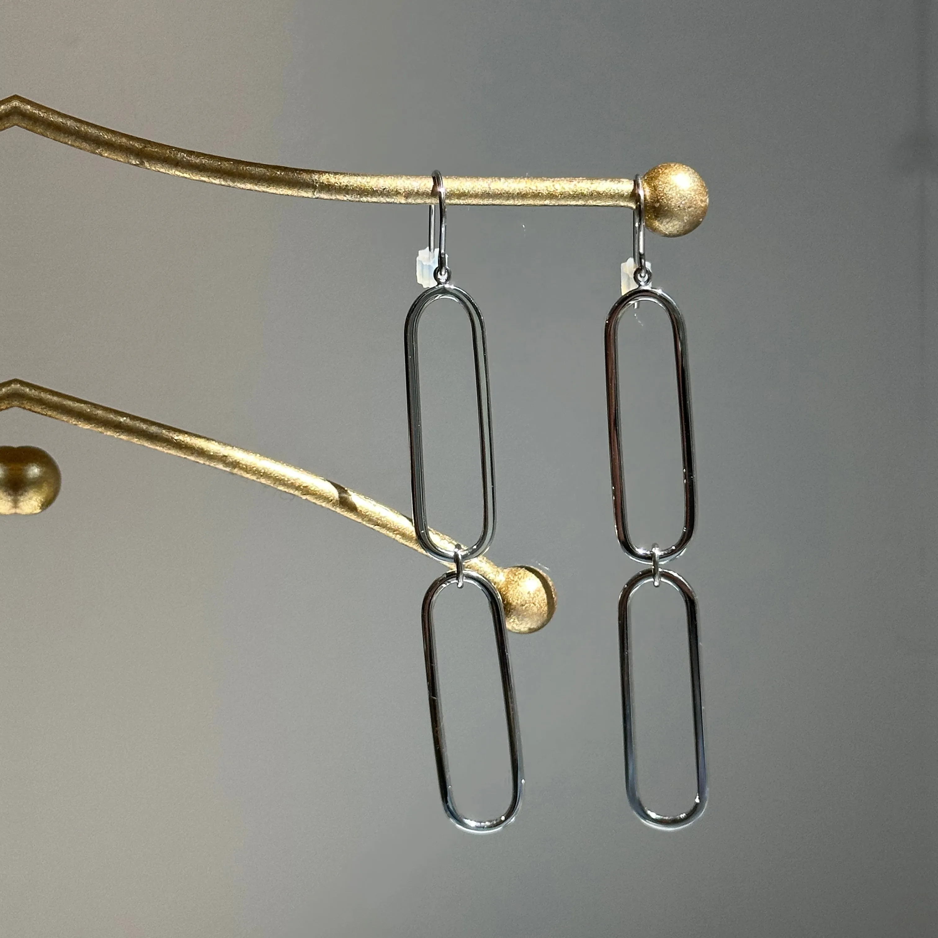 Sterling Silver 2 Paper Clip Link Large Dangle Earrings
