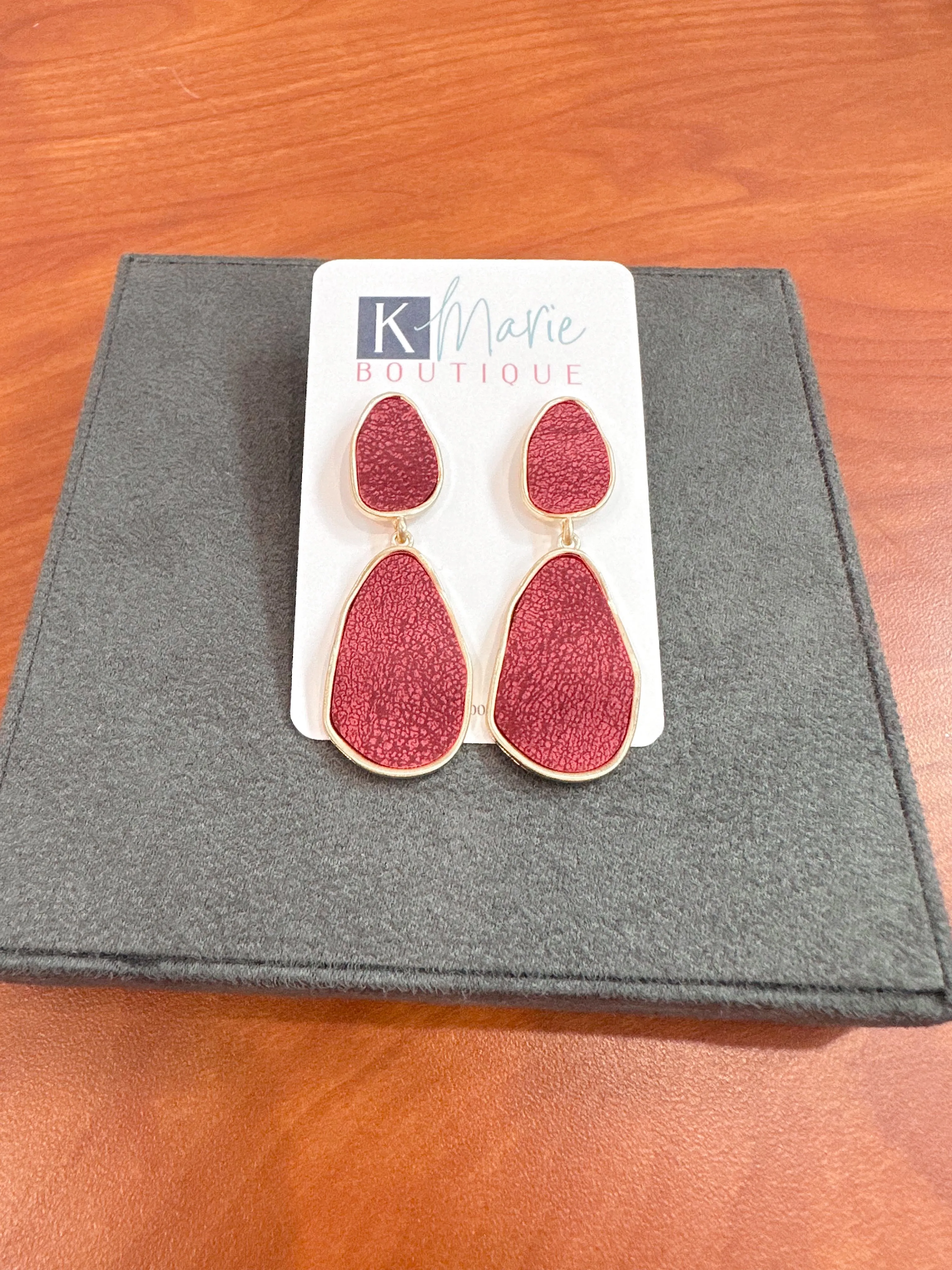 Suede Drop Earrings - Wine