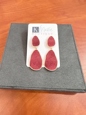 Suede Drop Earrings - Wine