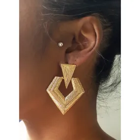 Textured Geometric Dangle Earrings (Gold)