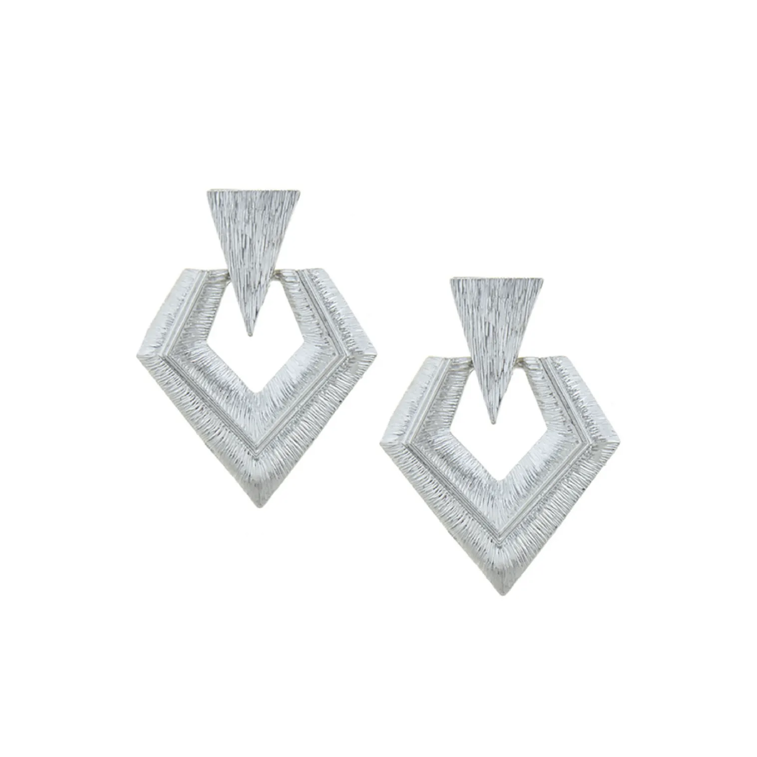 Textured Geometric Dangle Earrings (Silver)