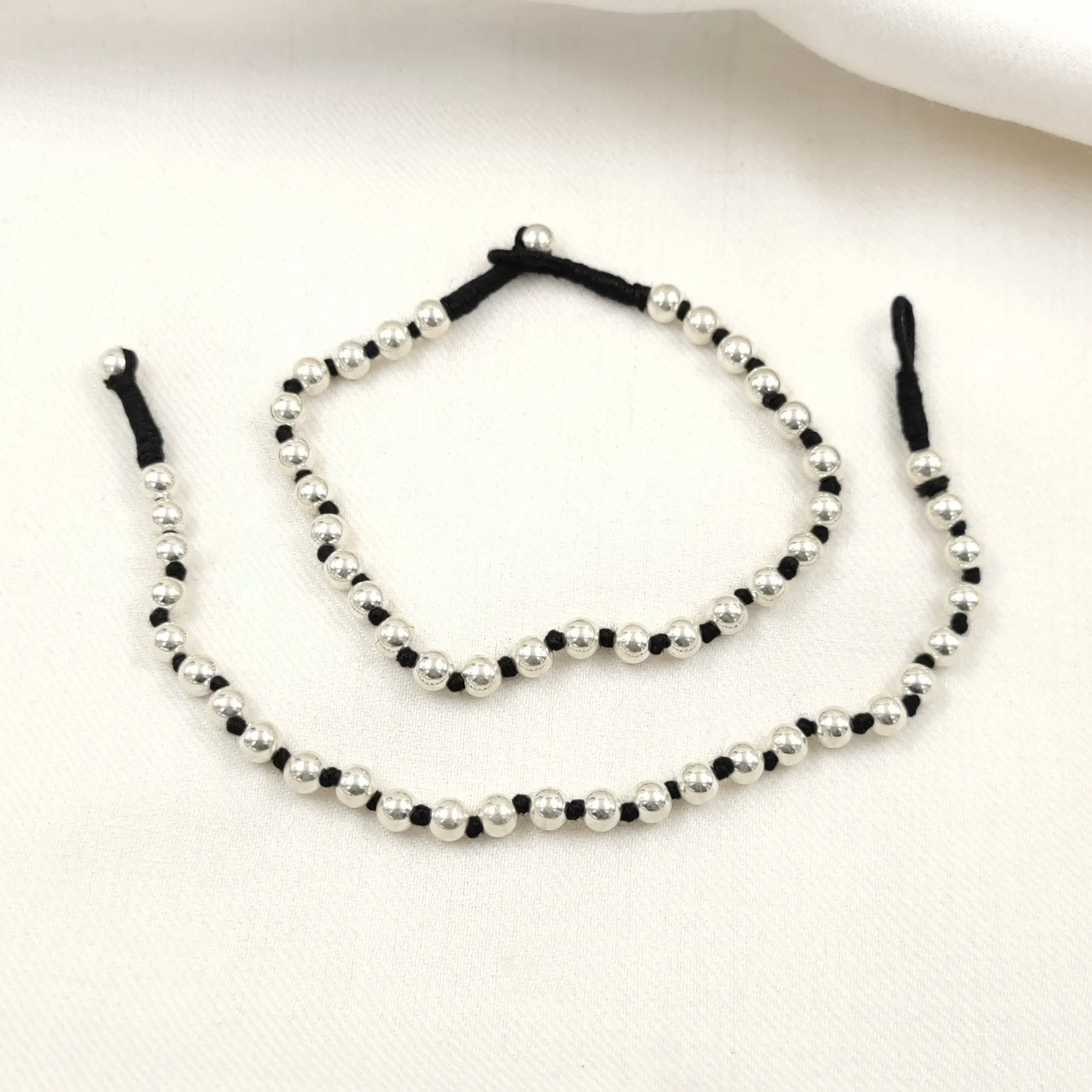 Thread Anklets Silver Beads