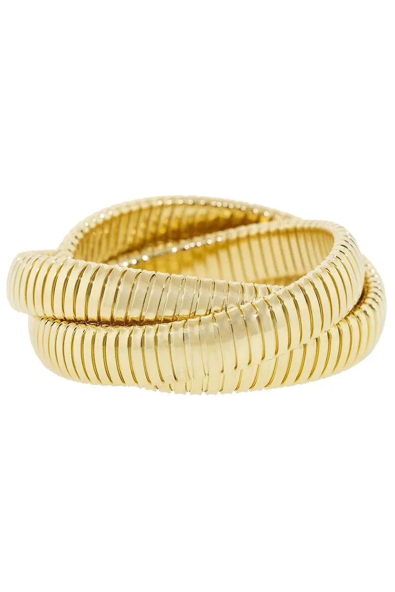 Three Band Yellow Gold Rolling Bracelet