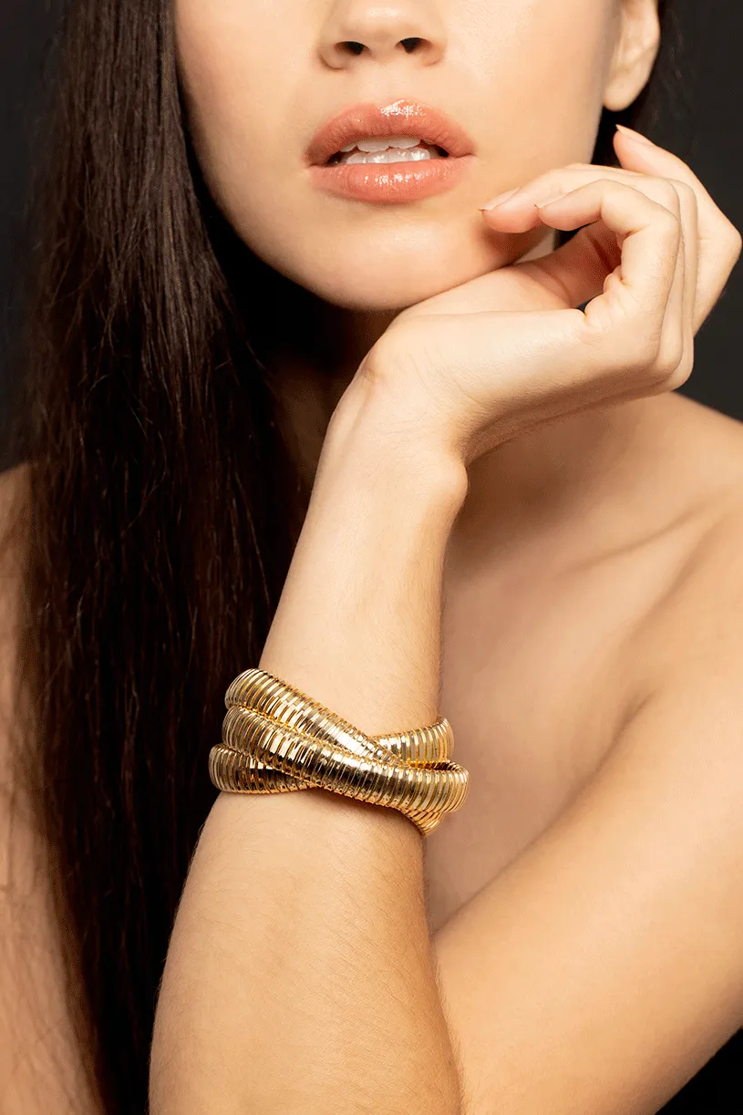 Three Band Yellow Gold Rolling Bracelet
