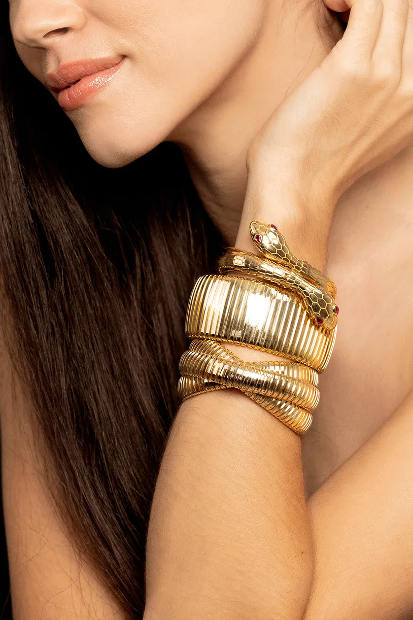 Three Band Yellow Gold Rolling Bracelet