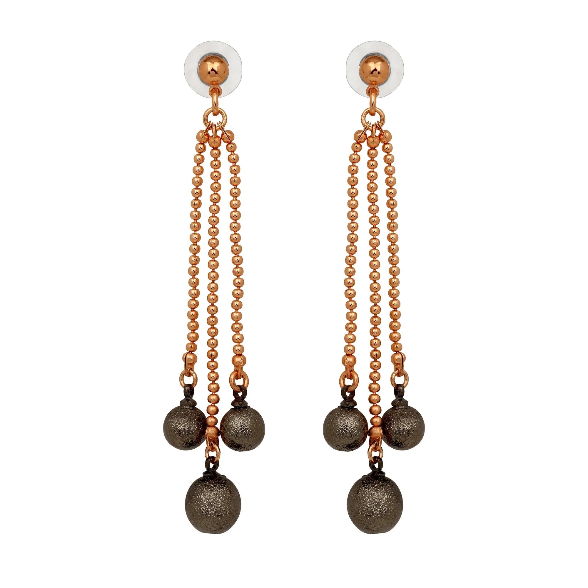 Three Line Chain Ball Dangler Earrings