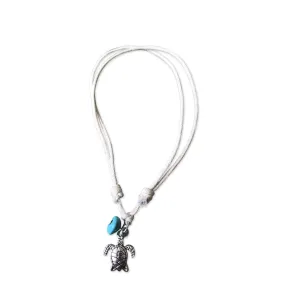 Turtle with Turquoise on Cream Cord Anklet