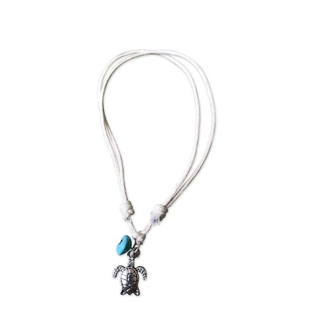 Turtle with Turquoise on Cream Cord Anklet