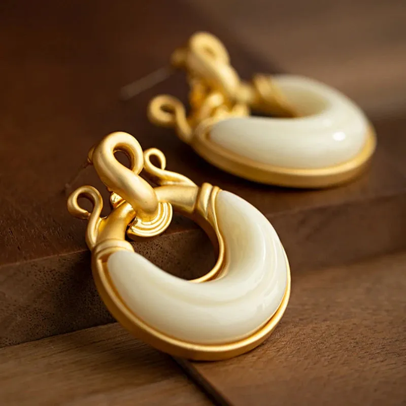 VAIGE Geometric Copper Alloy Cream Resin Drop Earrings