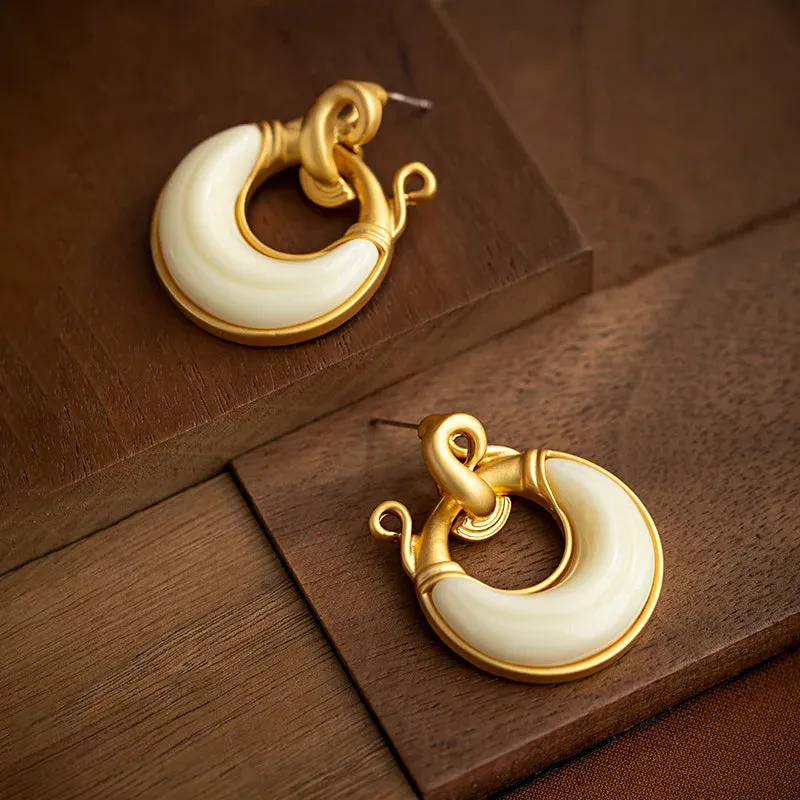 VAIGE Geometric Copper Alloy Cream Resin Drop Earrings