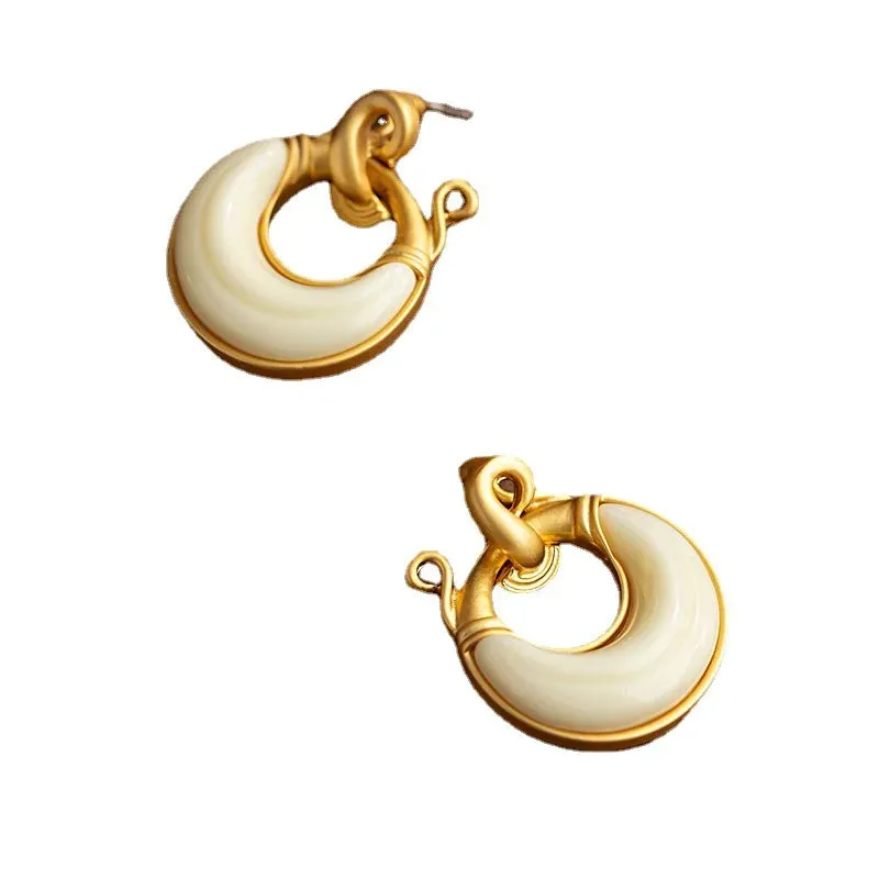 VAIGE Geometric Copper Alloy Cream Resin Drop Earrings