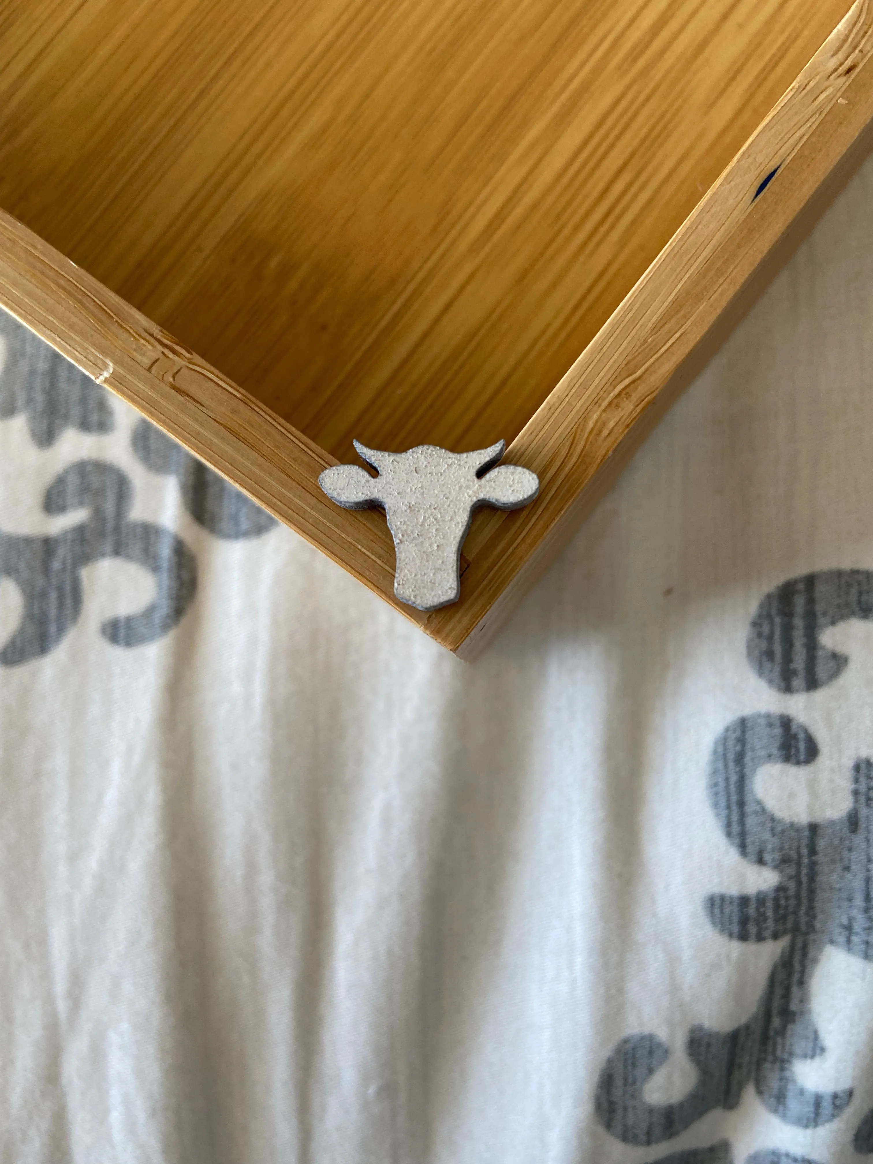 White Cow Head Wooden Stud Earrings