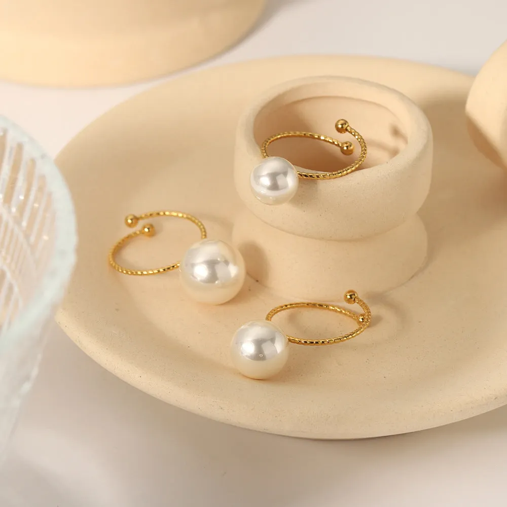 Wholesale 18K Gold Stainless Steel Adjustable Pearl Ring